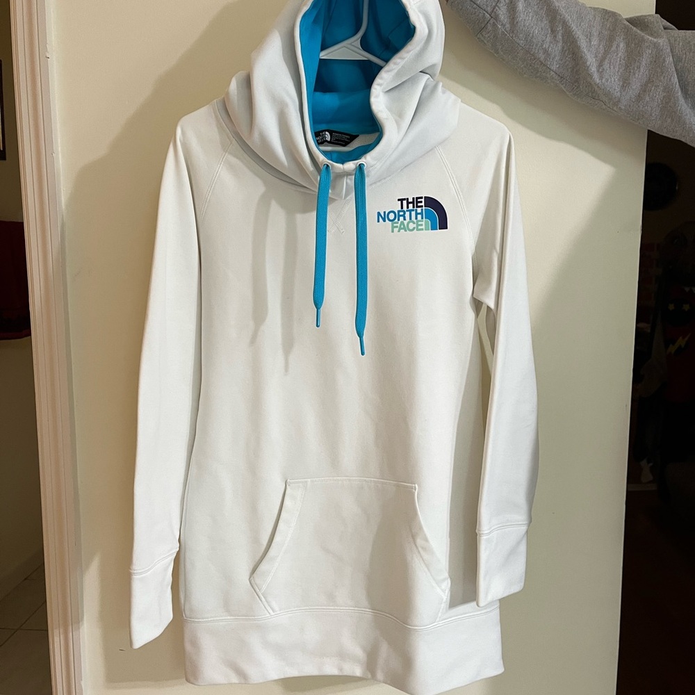 The North Face White Hoodie with Blue Accents